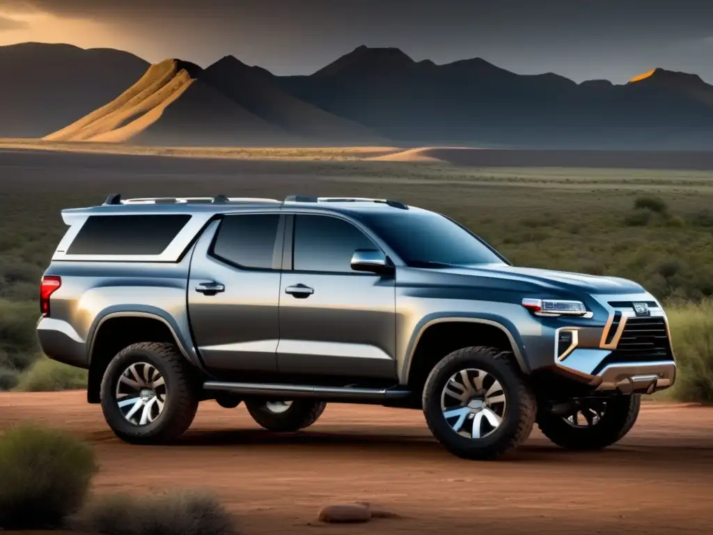 Vehículo 4x4 moderno y robusto en terreno accidentado Vehículo 4x4: robusto, elegante y apto para la supervivencia