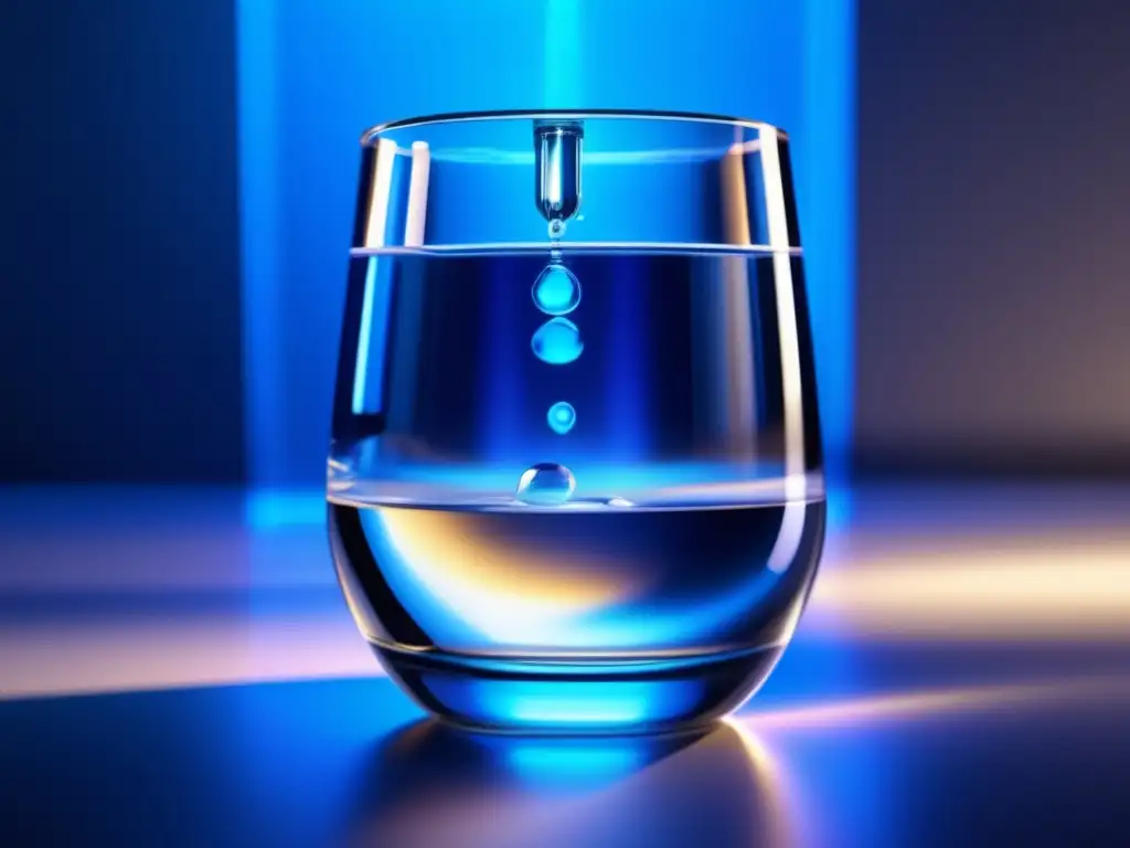 Purificación agua rayos UV eficacia: Agua cristalina iluminada por rayos UV, purificada con eficacia