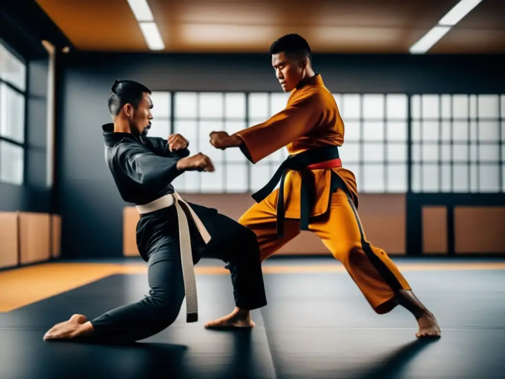 Practicante de Aikido ejecutando técnica defensiva, reflejando los beneficios del Aikido en la defensa personal