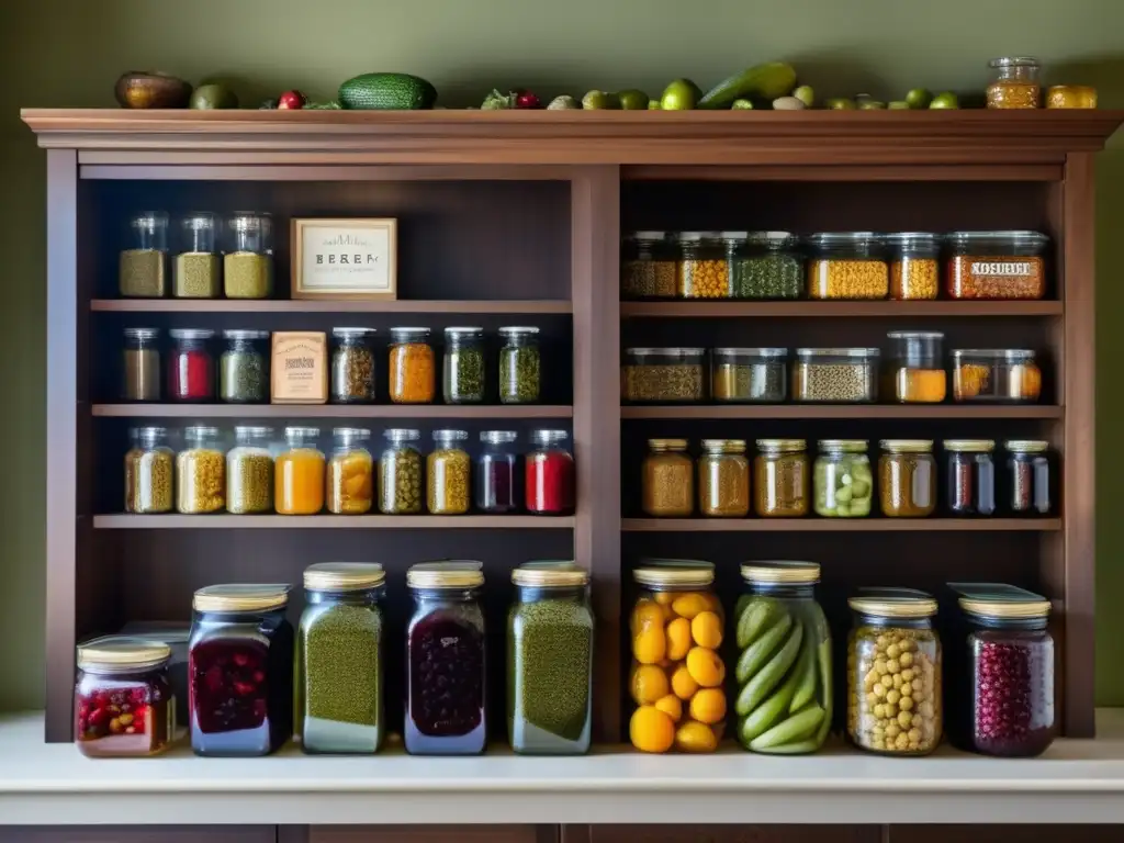 Pantry tradicional con alimentos en conserva, destacando consejos para conservar alimentos sin electricidad