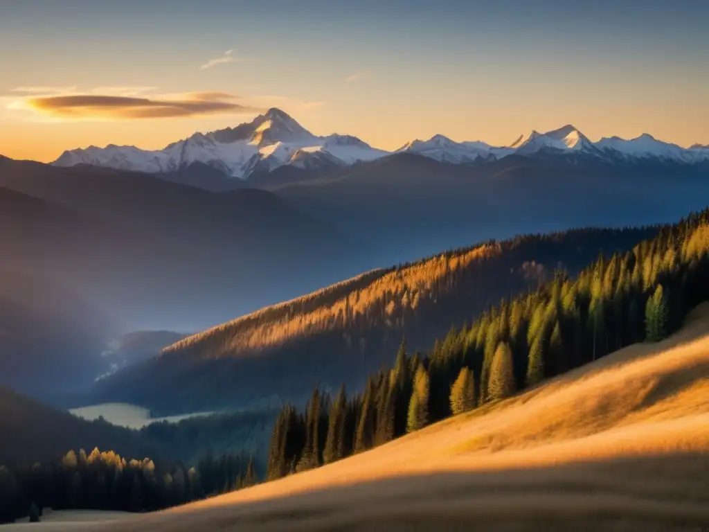 Paisaje montañoso al amanecer con señales de humo para preppers