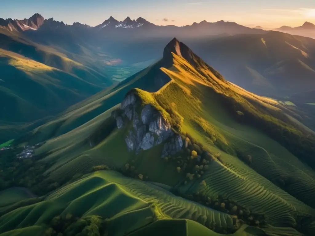 Vista aérea impresionante de una cordillera montañosa con un drone, destaca utilidad en supervivencia