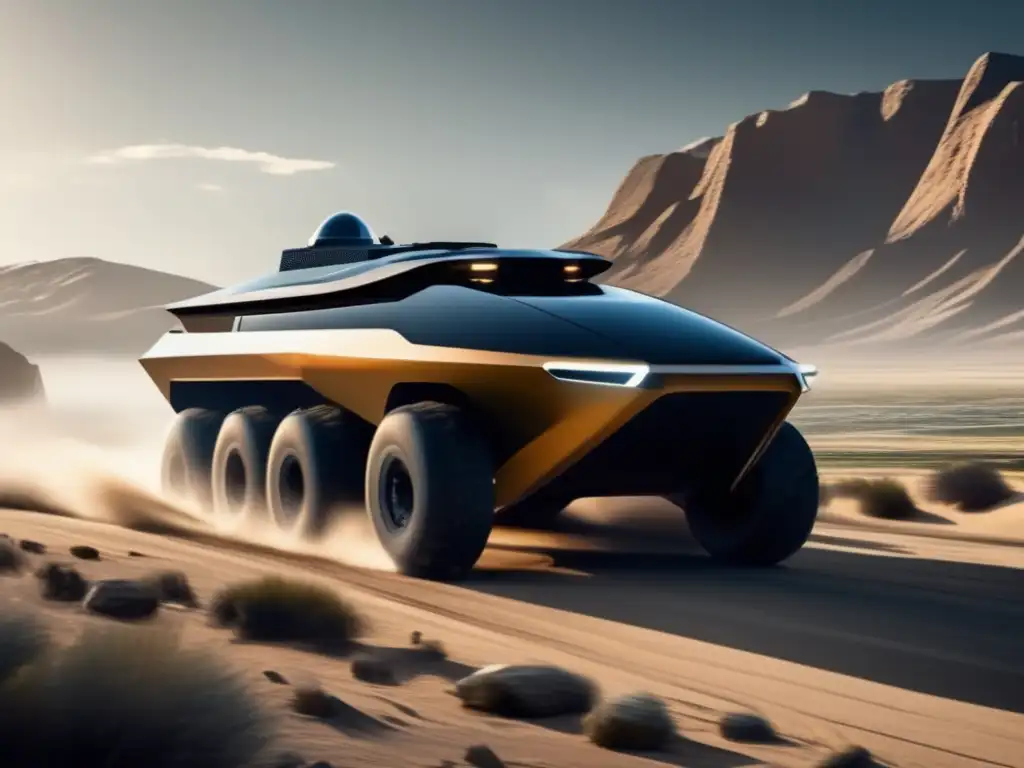 Vehículos anfibios futuristas explorando paisaje Vehículos anfibios de diseño elegante y tecnología avanzada, navegando en un paisaje impresionante