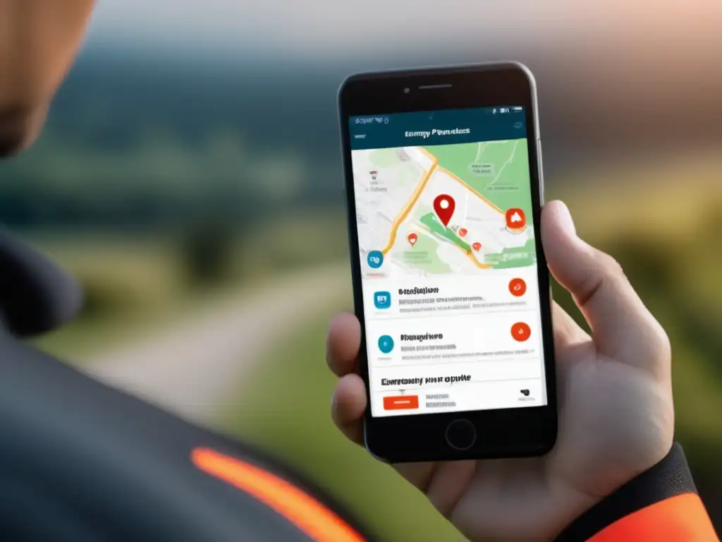 Persona usando aplicación móvil para emergencias preparacionistas