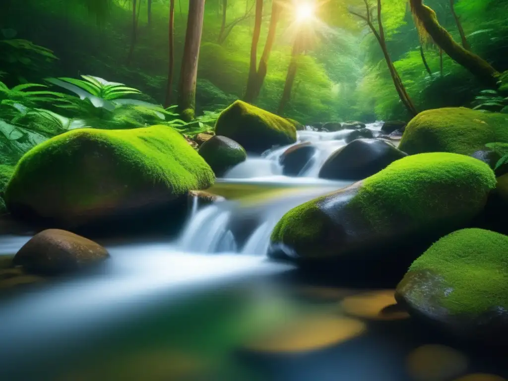 Método natural: cascada purificadora de agua en bosque verde