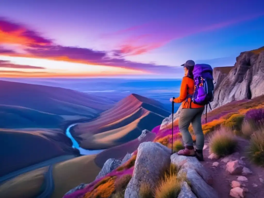 Persona en acantilado, paisaje salvaje, montañas nevadas