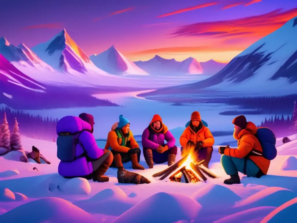 Talleres de supervivencia en el Ártico: consejos para sobrevivir en un paisaje nevado con aventureros alrededor de una fogata