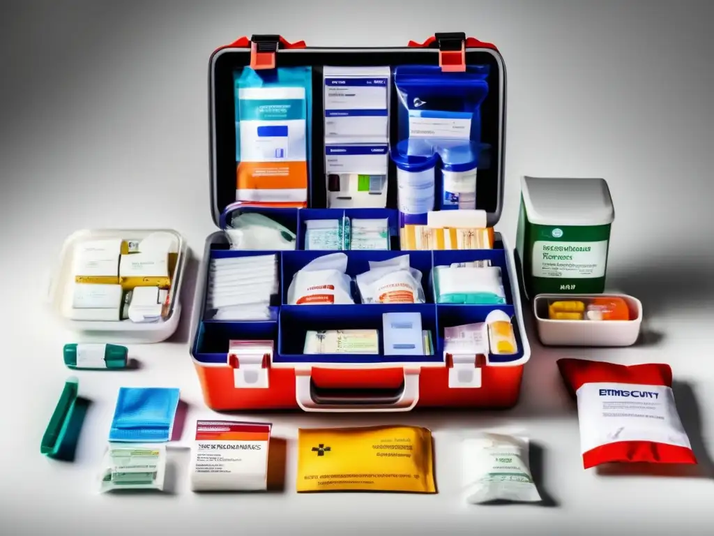 Importancia medicamentos emergencias: kit médico moderno, organizado, colorido, vital para salvar vidas