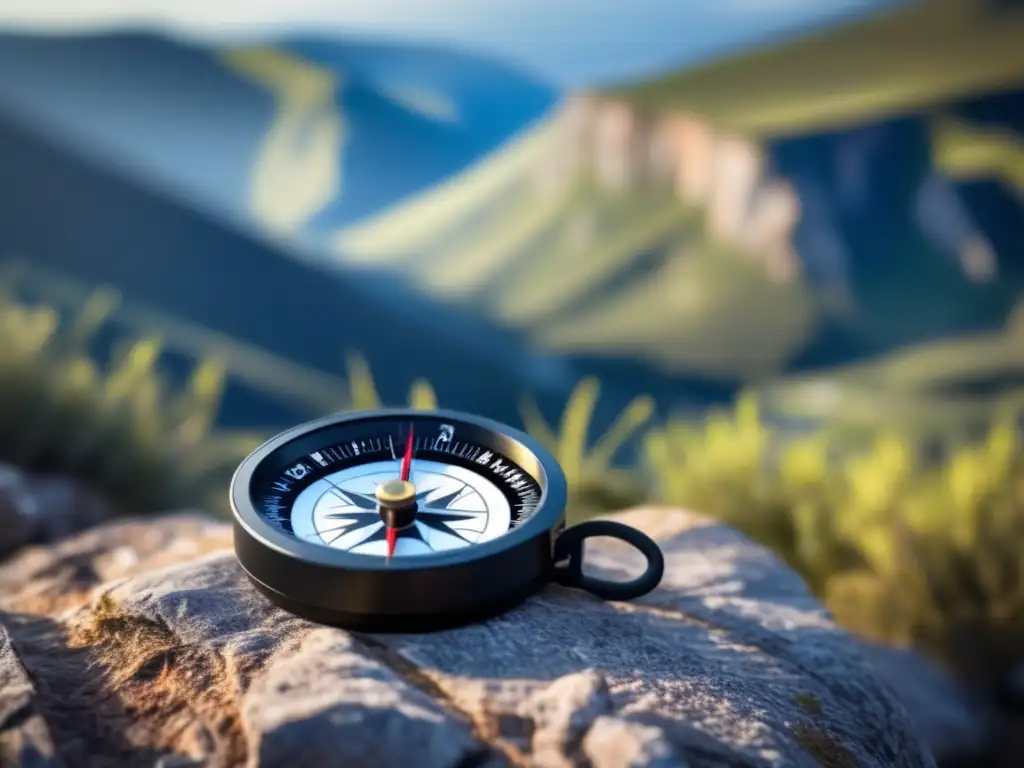 Brújula supervivencia de alta tecnología en paisaje impresionante