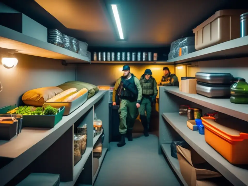 Manual supervivencia urbana preppers: grupo preppers en bunker subterráneo equipado, organizado y preparado para emergencias urbanas