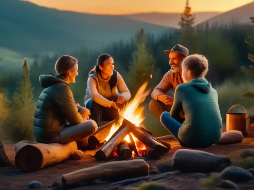 Familia aprendiendo preparacionismo con niños en la naturaleza