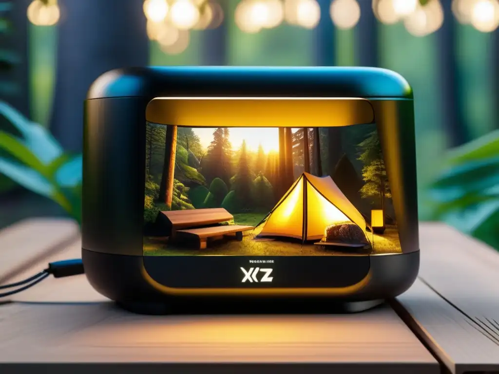 Beneficios energía portátil en acampadas: campamento idílico con sistema XYZ, estufa, lámparas LED y carga dispositivos