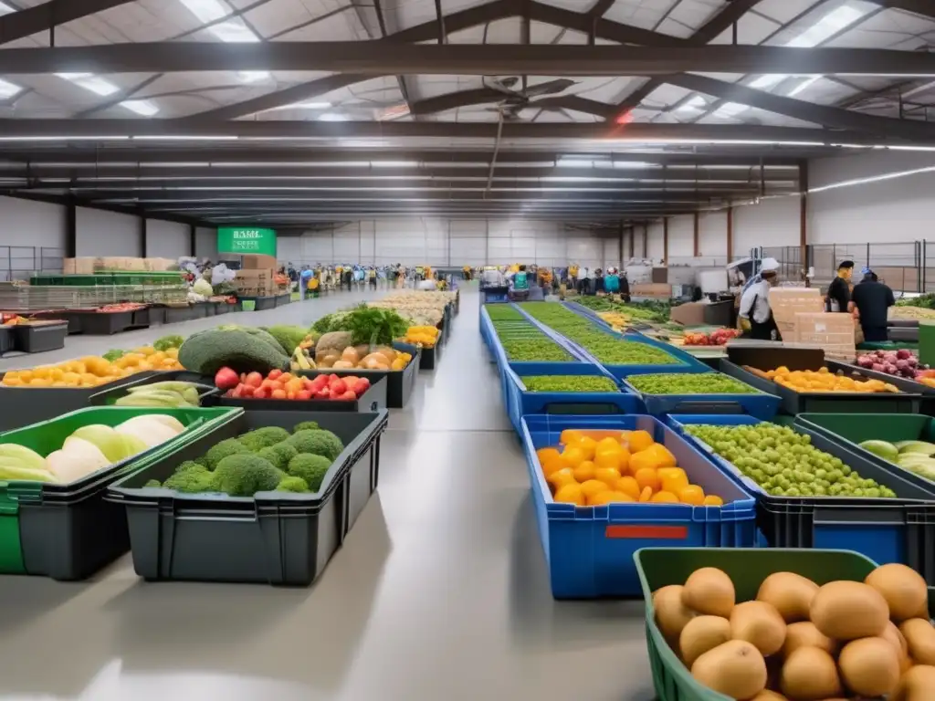 Centro de reciclaje de alimentos en emergencias: voluntarios y empleados trabajan para redistribuir alimentos y reducir el desperdicio