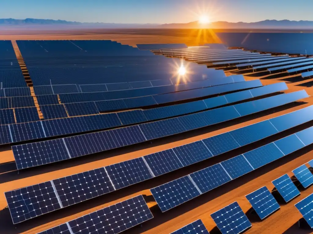 Ventajas de energías renovables: Campo de paneles solares 8k ultradetallado, eficiente y elegante