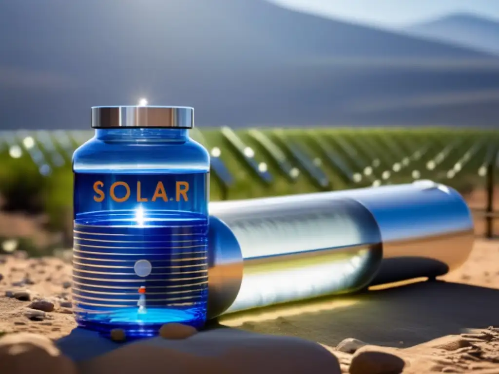 Purificación agua luz solar para preppers: imagen impactante de tecnología sostenible y eficaz eliminando contaminantes