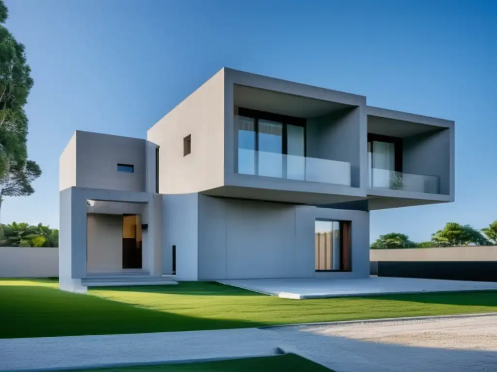 Materiales construcción fortificar casa: Casa moderna con bloques de cemento, estructura sólida y diseño elegante