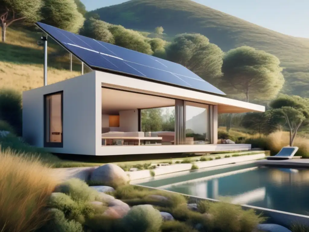 Construir vivienda offgrid: Casa moderna sostenible con vistas panorámicas a la naturaleza