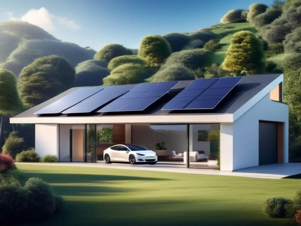 Casa moderna con paneles solares y almacenamiento de energía renovable - Mejores sistemas almacenamiento energía renovable