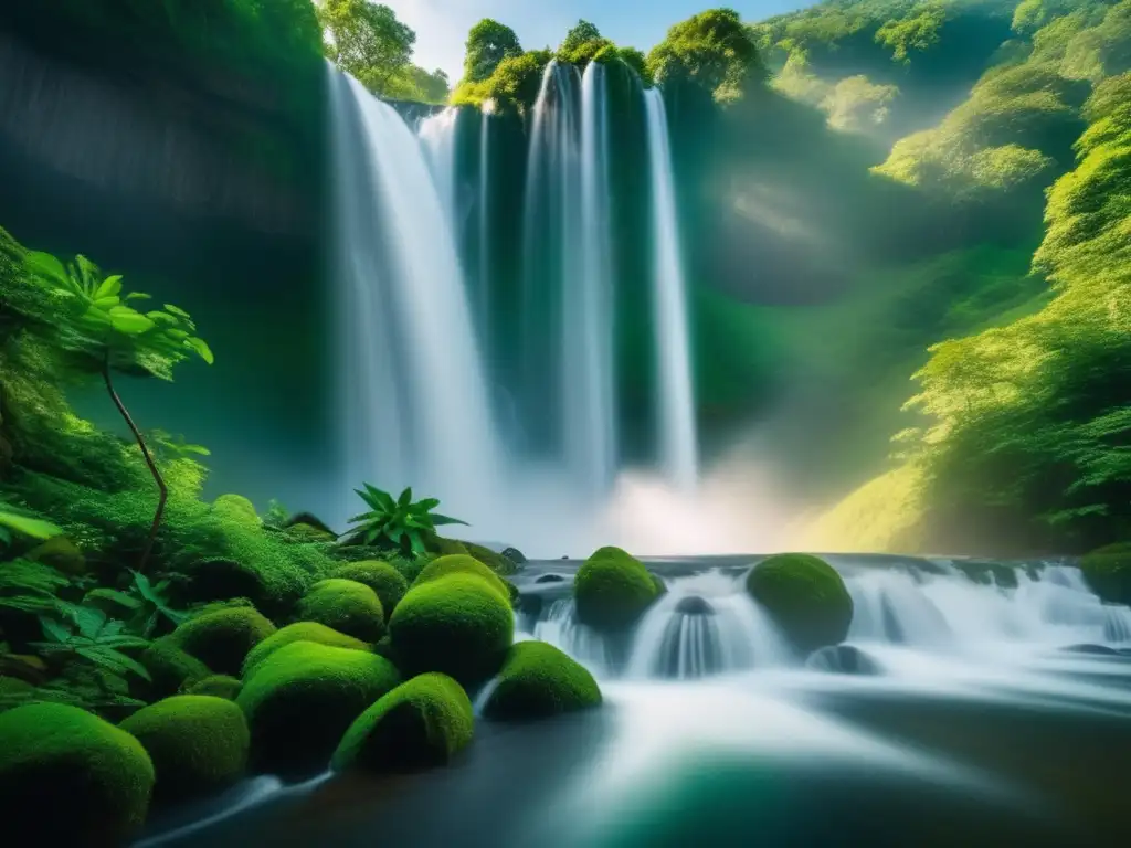 Impresionante imagen 8k de cascada en bosque verde - Energía renovable para sobrevivir