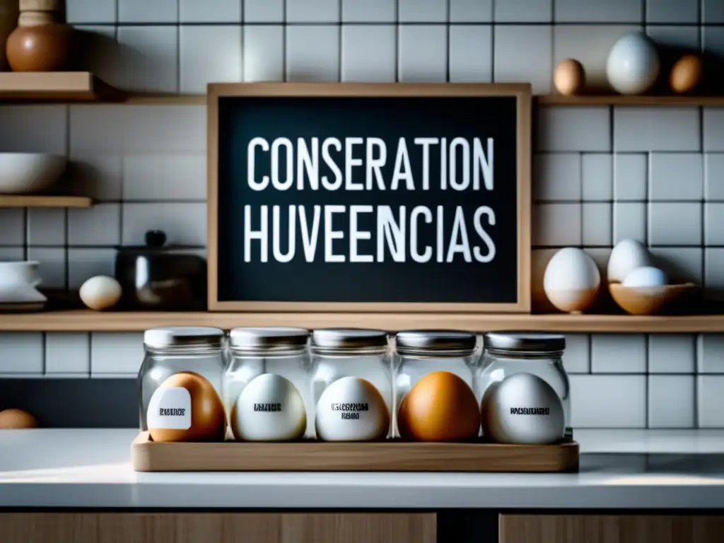 Cocina moderna con huevos conservados para emergencias