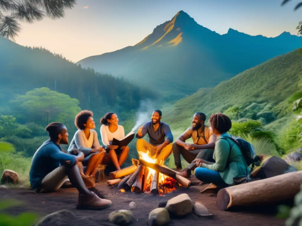 Grupo diverso en campamento, preparación ante cambio climático