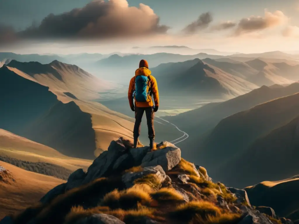 Persona en la cima de una montaña, simbolizando la importancia de la disciplina para la supervivencia