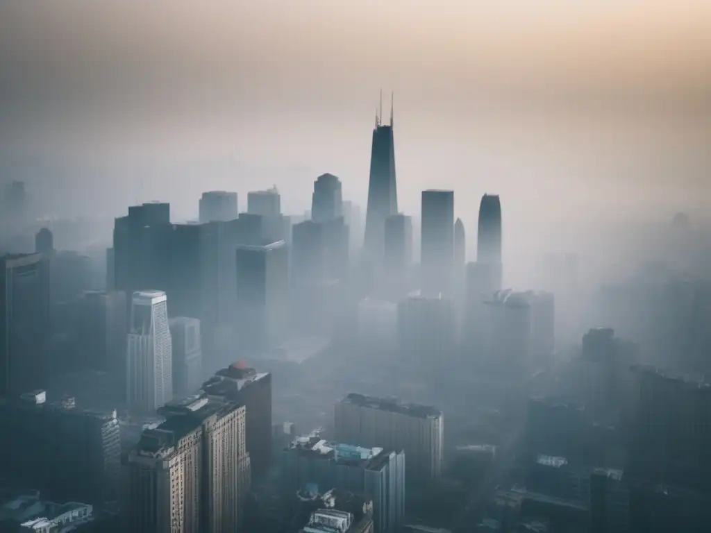 Impacto de la contaminación atmosférica en la ciudad: aire opaco y edificios ocultos