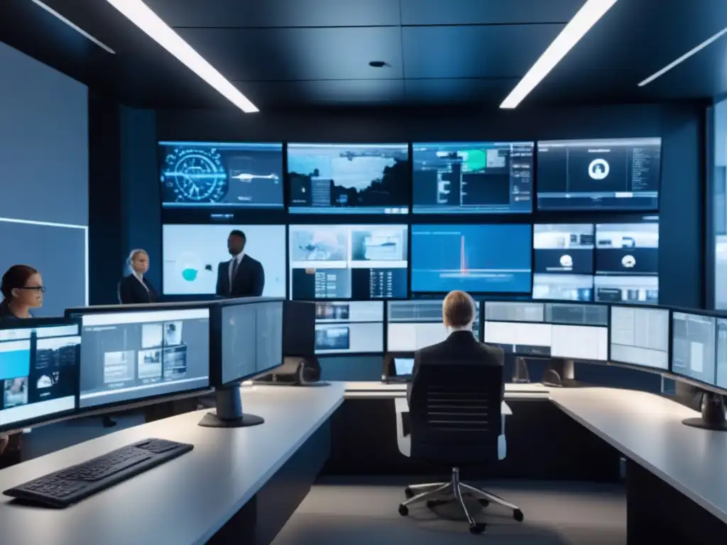 Control de seguridad moderno con profesionales monitoreando en tiempo real