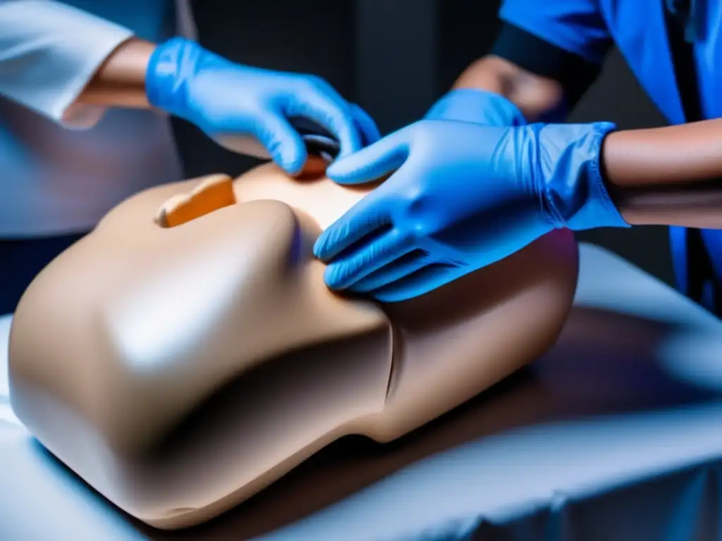 Técnicas primeros auxilios emergencia supervivencia con mano realizando compresiones de pecho en maniquí durante entrenamiento CPR