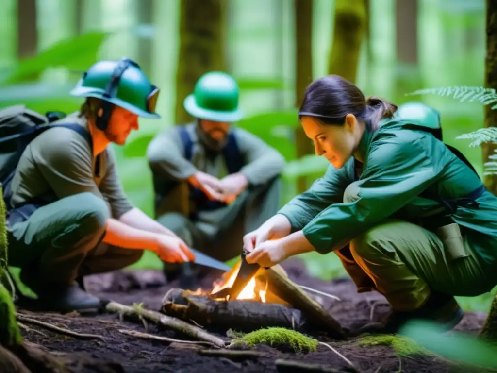 Curso de supervivencia para niños en un bosque exuberante