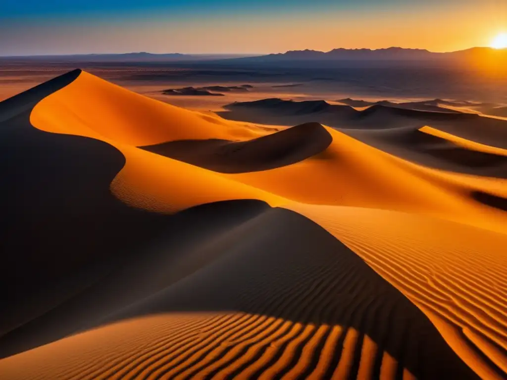 Guía supervivencia calor extremo preppers: Desierto abrasador, sol ardiente, dunas doradas, figura solitaria, condiciones extremas