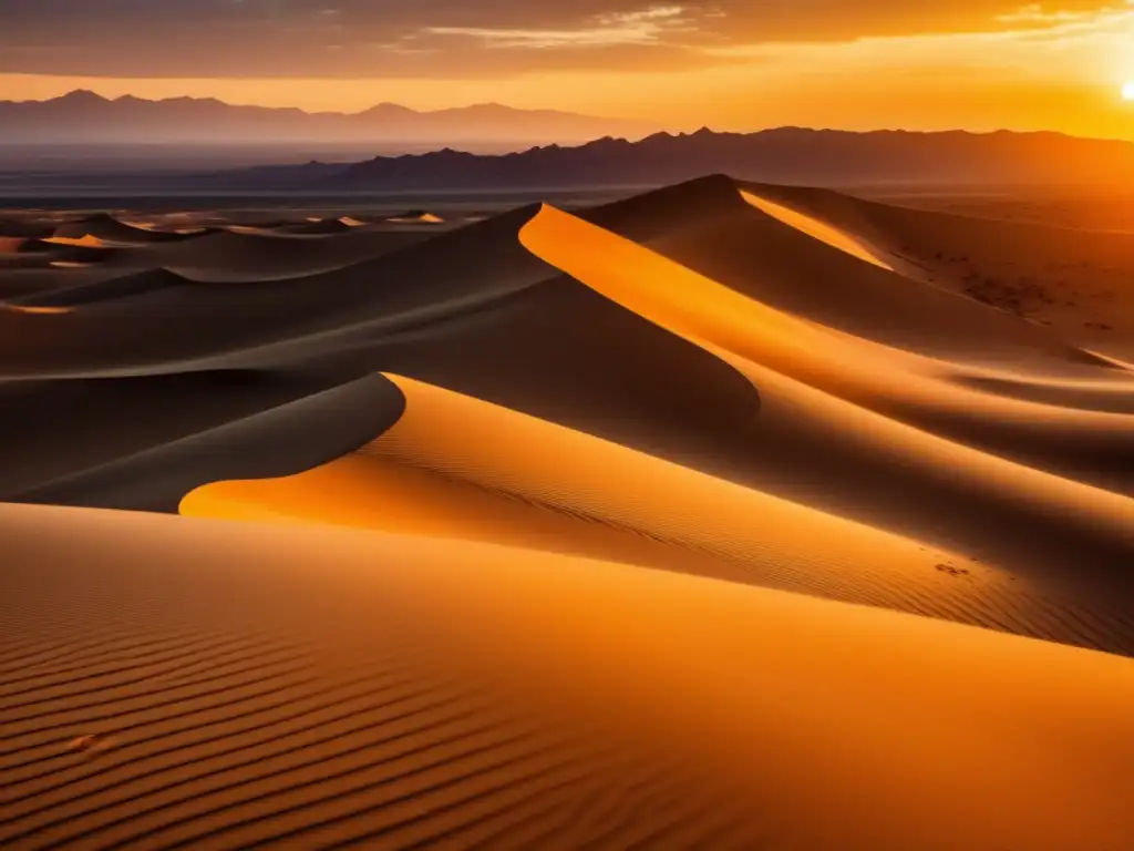 Manual de supervivencia desierto: hermoso paisaje desértico al atardecer, con dunas de arena y formaciones rocosas, un desafío cautivador