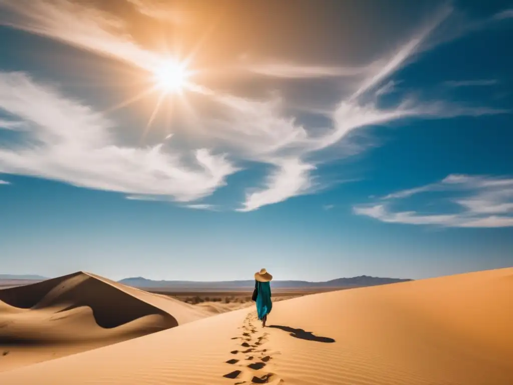 Guía supervivencia calor extremo: Preppers protegidos en paisaje desértico bajo sol abrasador