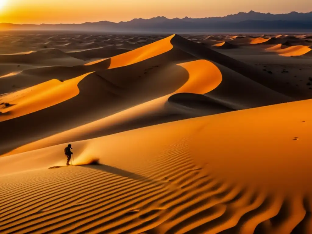 Paisaje desértico impresionante de 8k con figuras humanas y estrategias supervivencia desierto