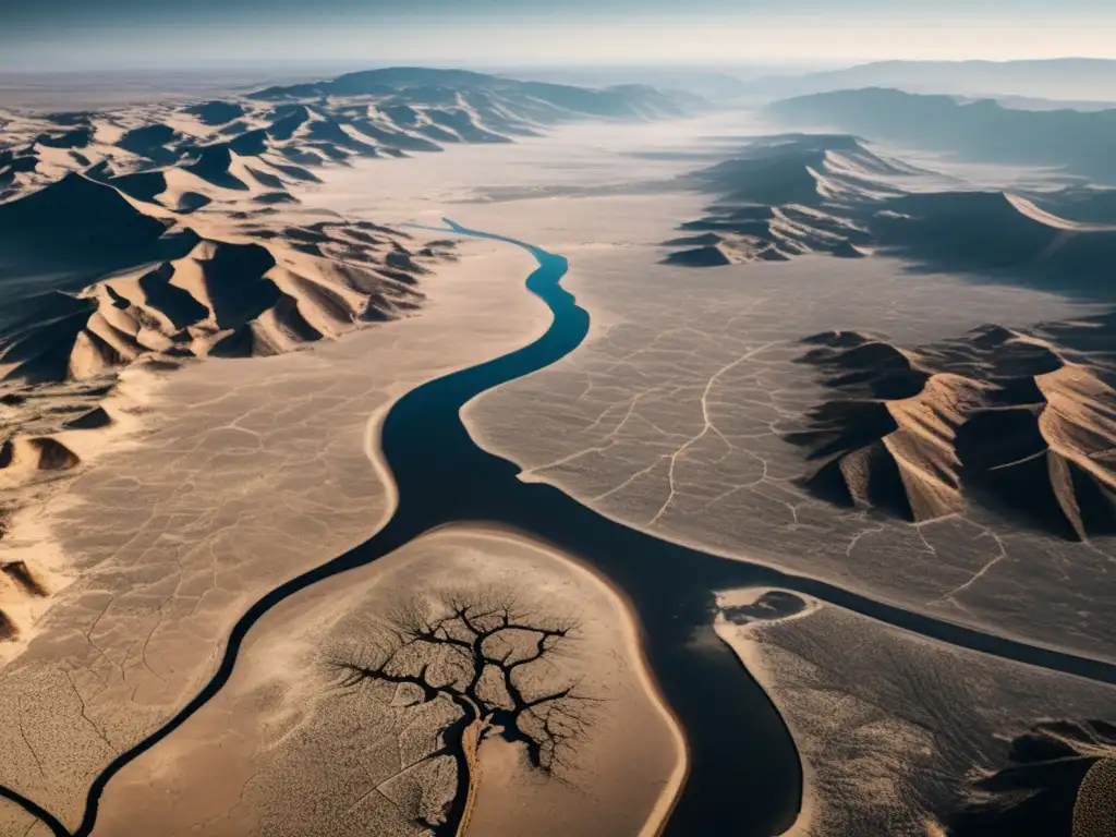 Paisaje desértico 8k: escasez de agua, sequía, cambio climático, preparacionismo (110 caracteres)