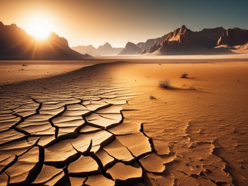 Paisaje desolado de montañas y desierto, resalta el impacto del cambio climático en la supervivencia -