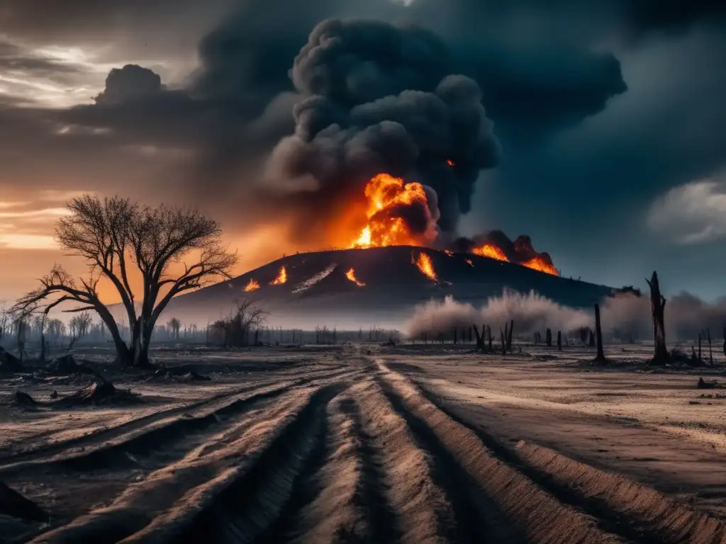 Desolador paisaje devastado por conflictos humanos