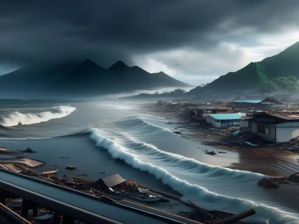 Desolación tras tsunami: Ciudad costera arrasada, con ruinas y escombros