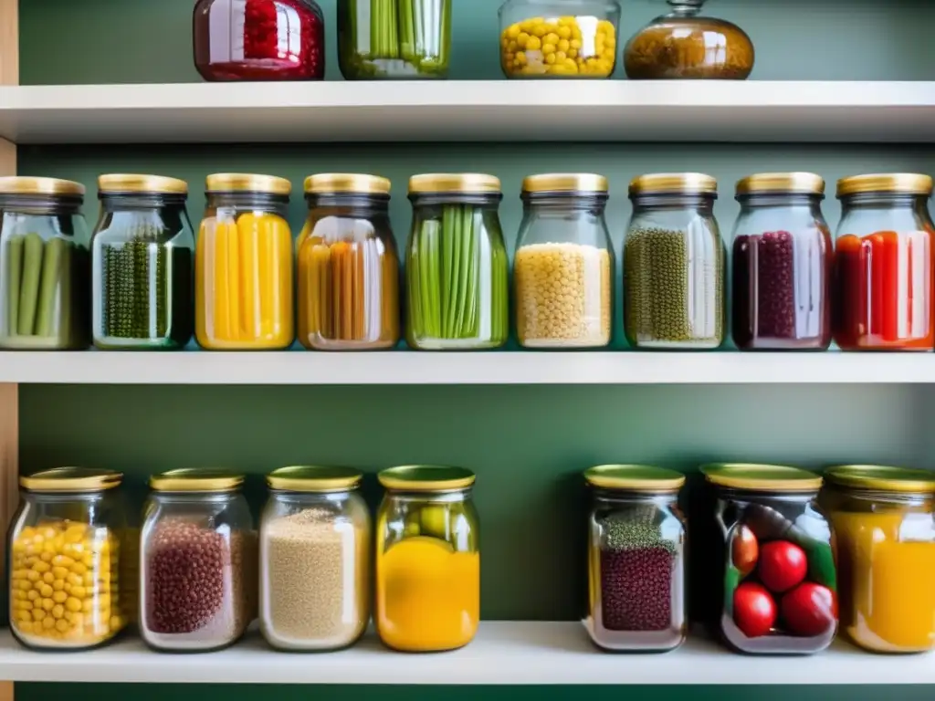 Almacenamiento ordenado de vegetales enlatados en casa