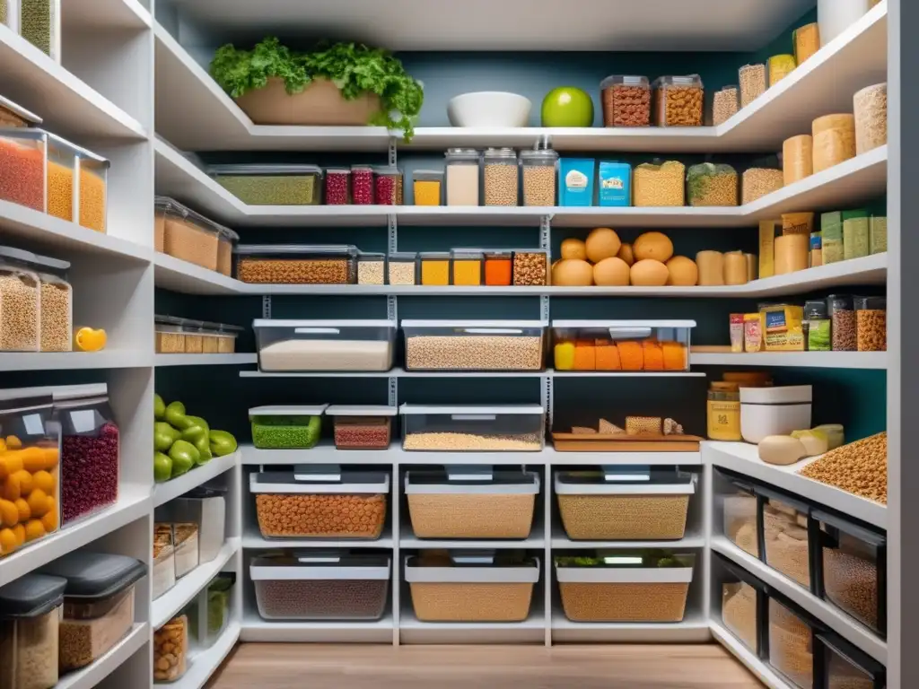 Despensa bien organizada con alimentos para preppers