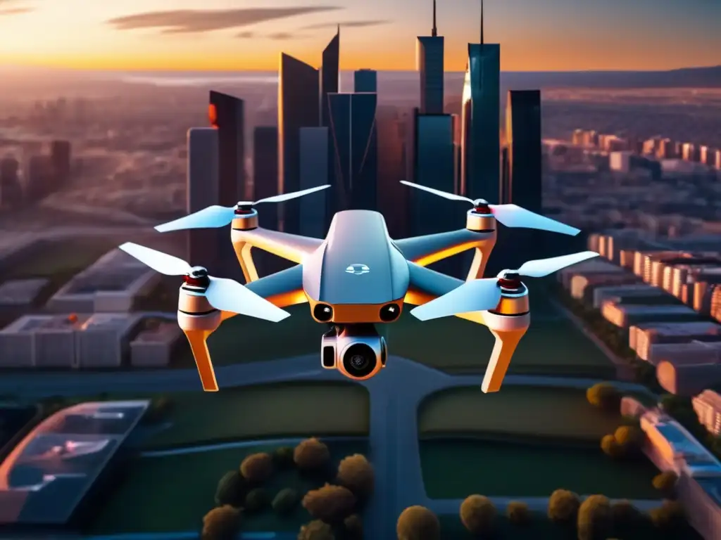 Ventajas de drones para vigilancia en paisajes urbanos al atardecer