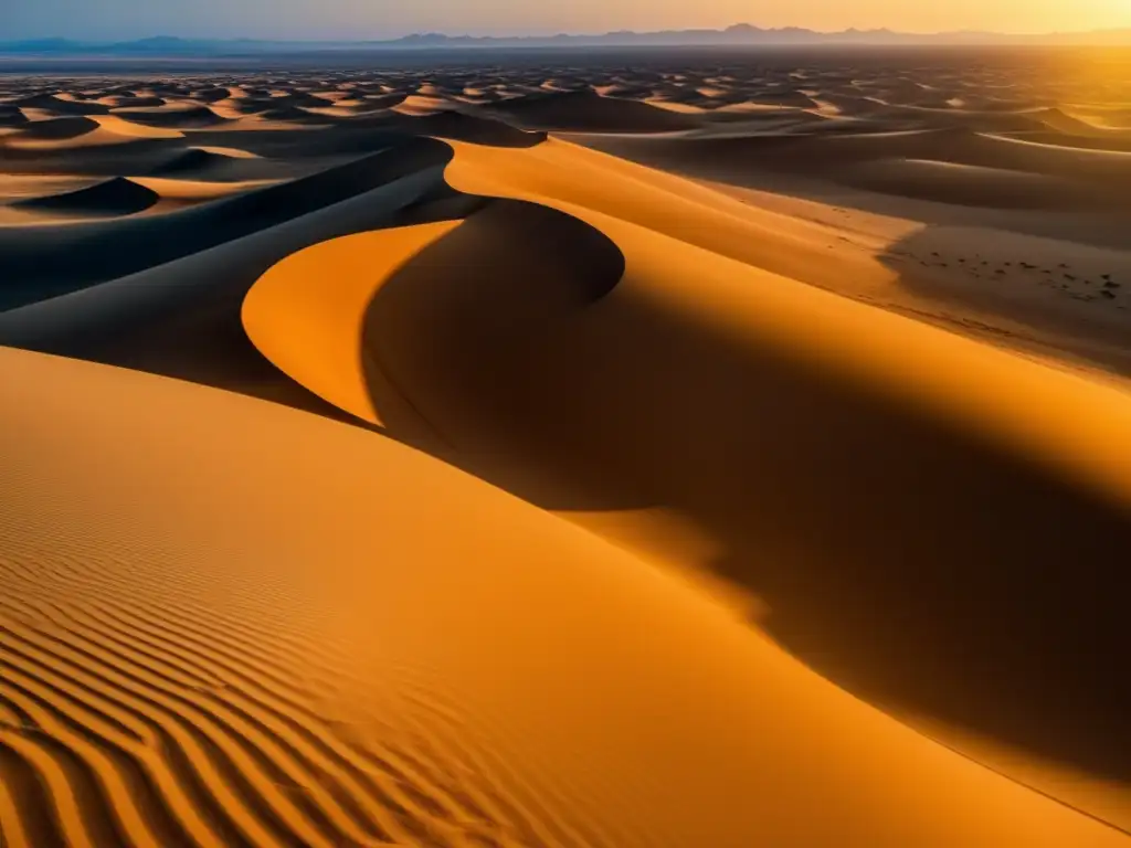 Paisaje desértico impresionante en 8k, con dunas doradas y un viajero solitario