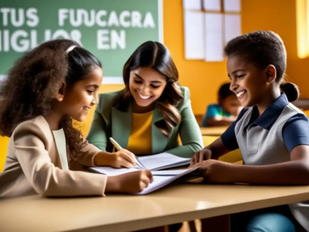 Imagen de niños aprendiendo resiliencia financiera en un aula moderna