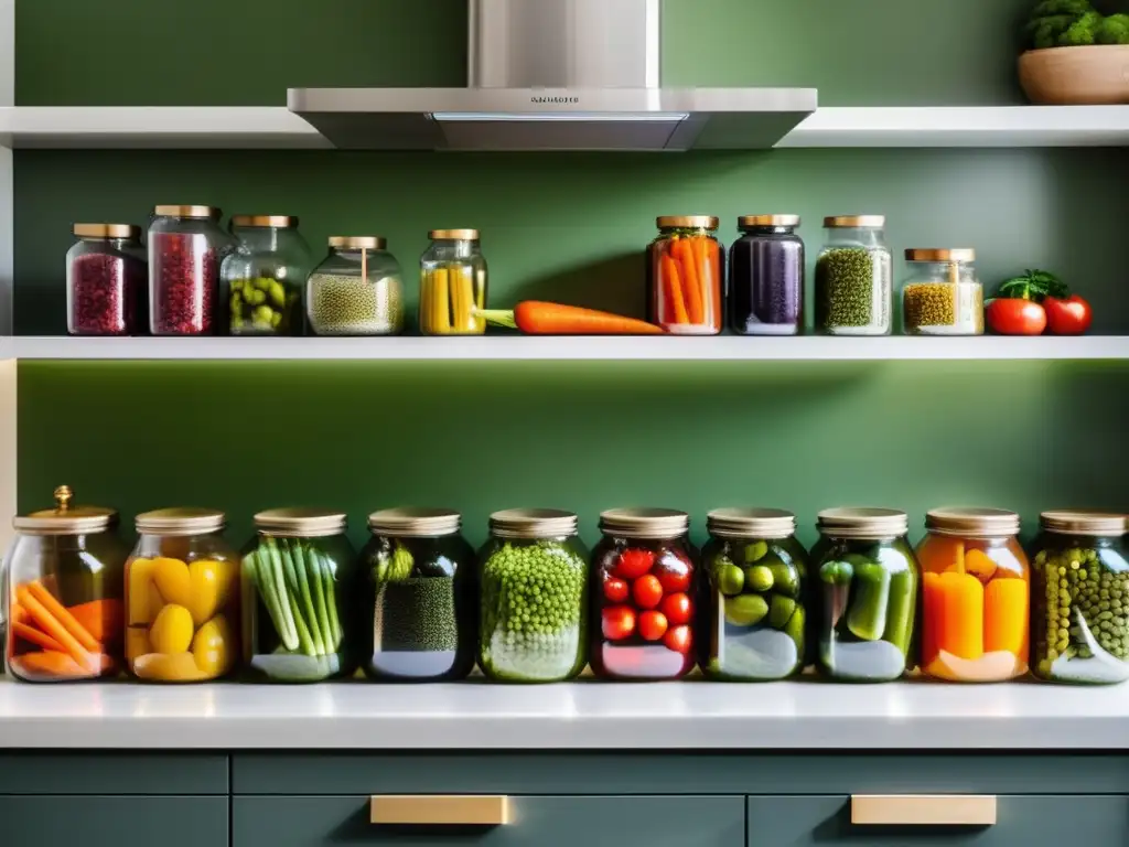 Cocina moderna con conservación de vegetales enlatados en casa