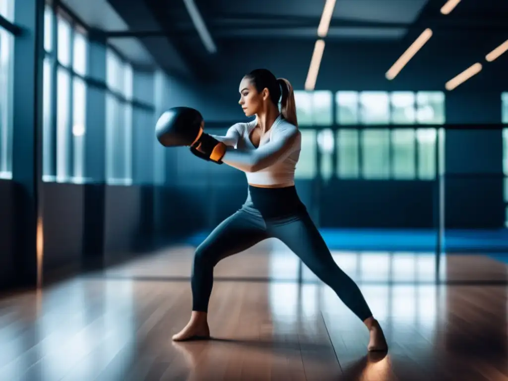 Persona practicando técnicas de defensa personal en un gimnasio moderno - Guía Defensa Personal Preppers Emergencia