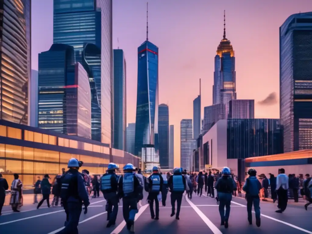 Técnicas avanzadas de preparación para huir en un paisaje urbano moderno al atardecer