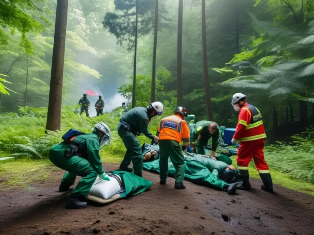 Tácticas de supervivencia para preppers: Entrenamiento de respuesta a emergencias con equipo médico en un bosque