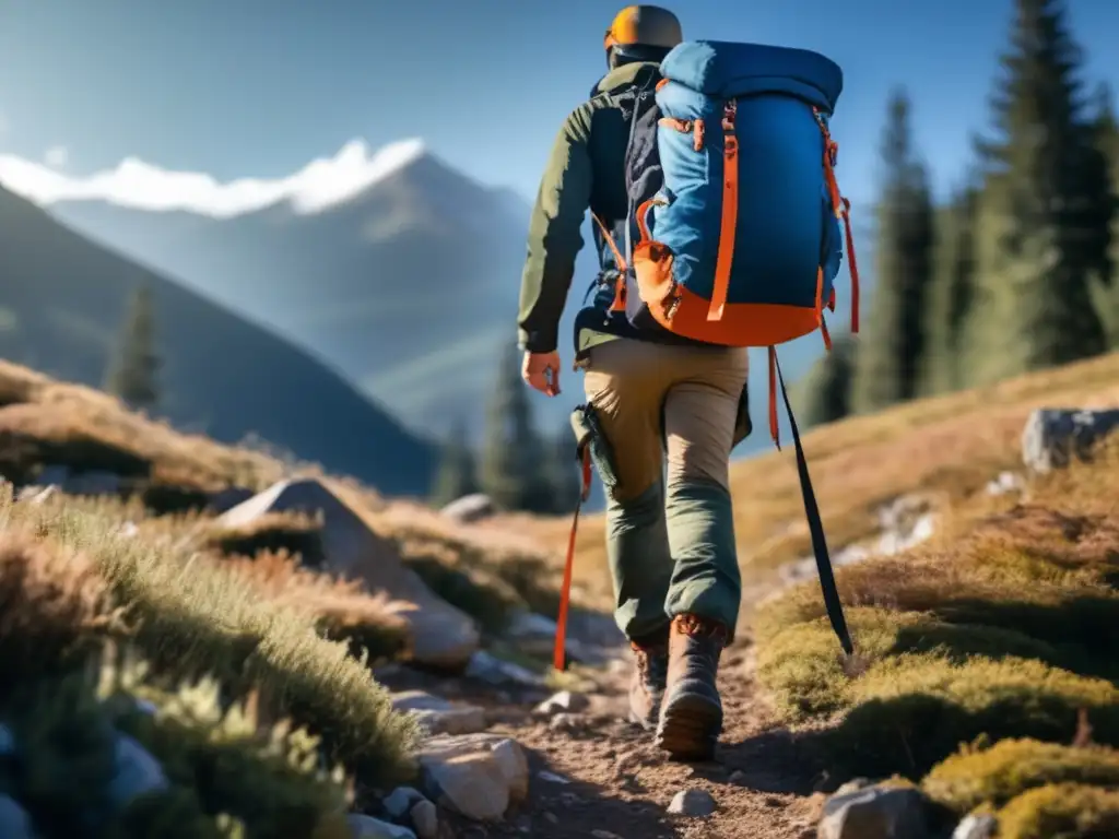 Persona en ropa de montaña realizando actividad física, destacando importancia entrenamiento físico supervivencia