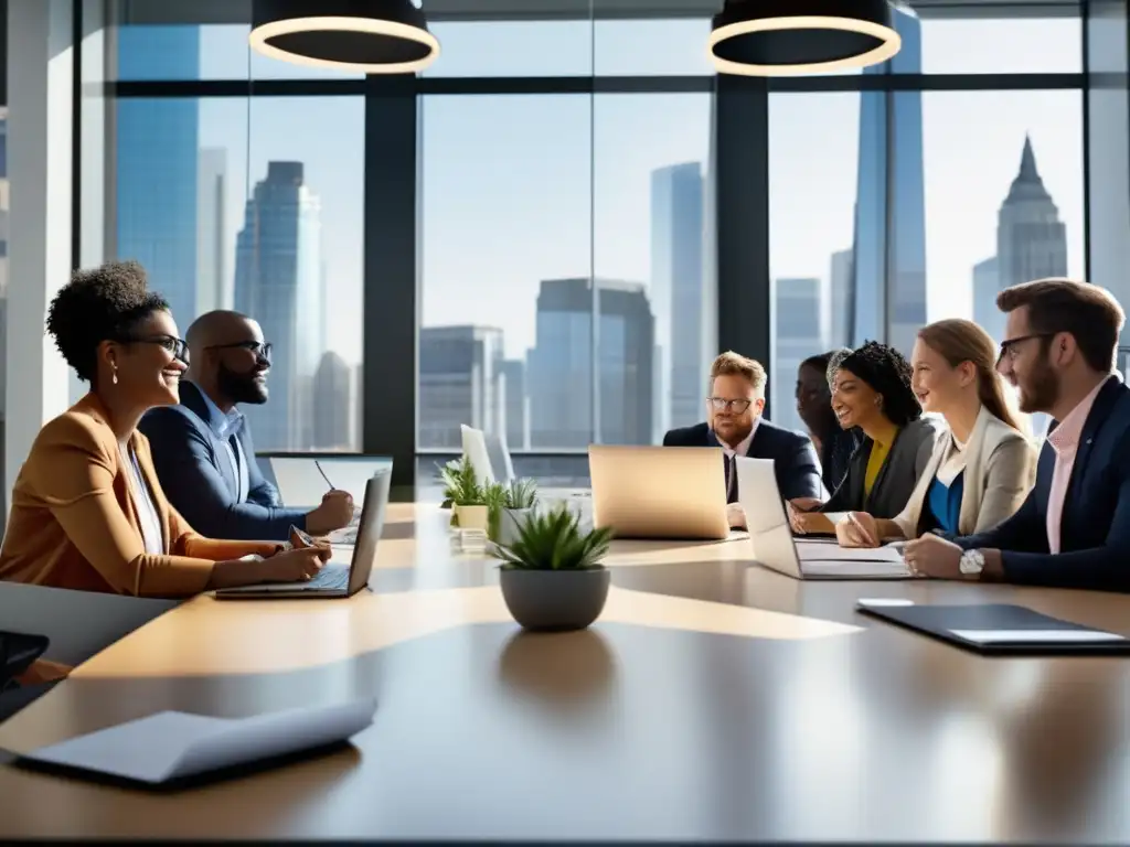 Profesionales trabajando juntos en una oficina moderna