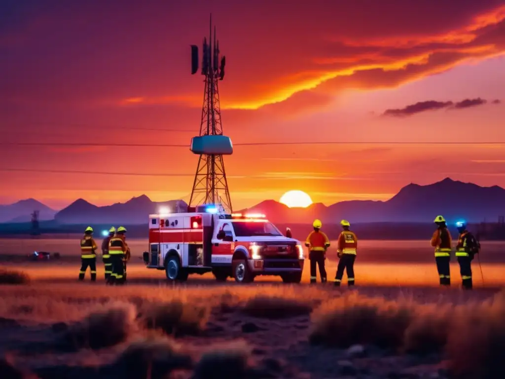 Grupo de respondientes de emergencia en estación de comunicación en crisis: radio VS satélite